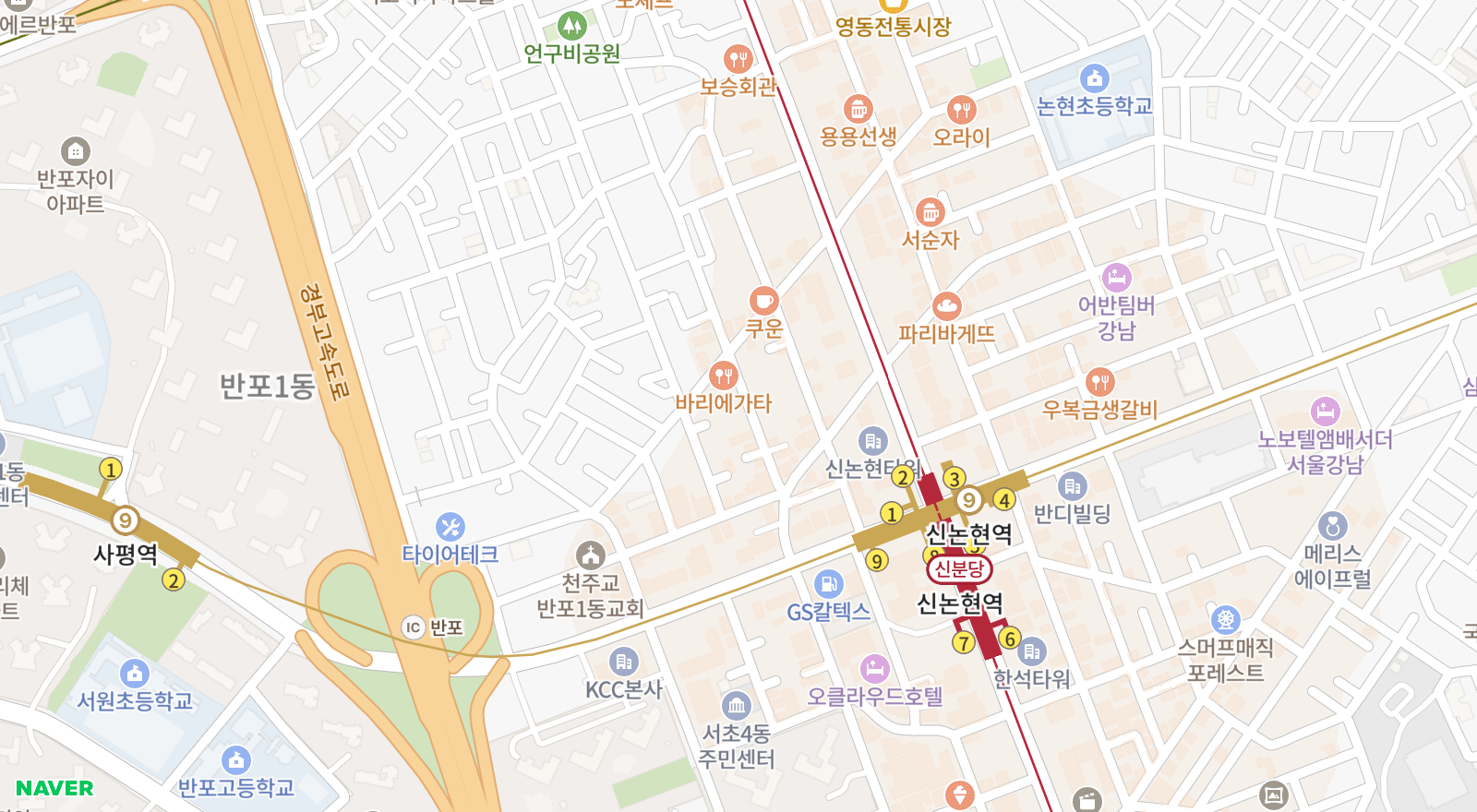 반포동 일대 지도