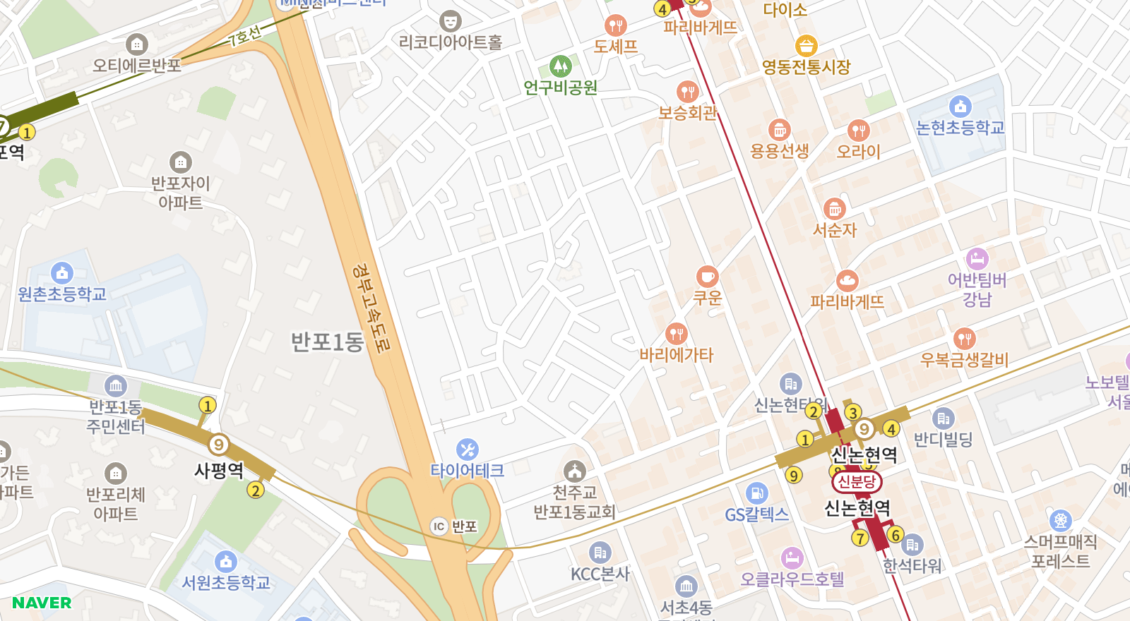 반포동 일대 지도
