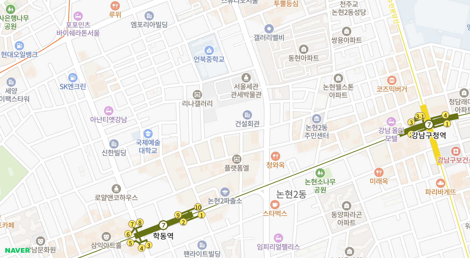 논현동 일대 지도
