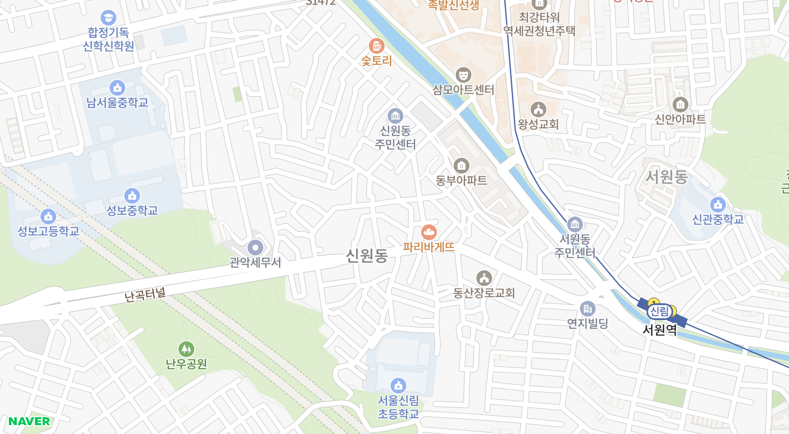 신림동 일대 지도