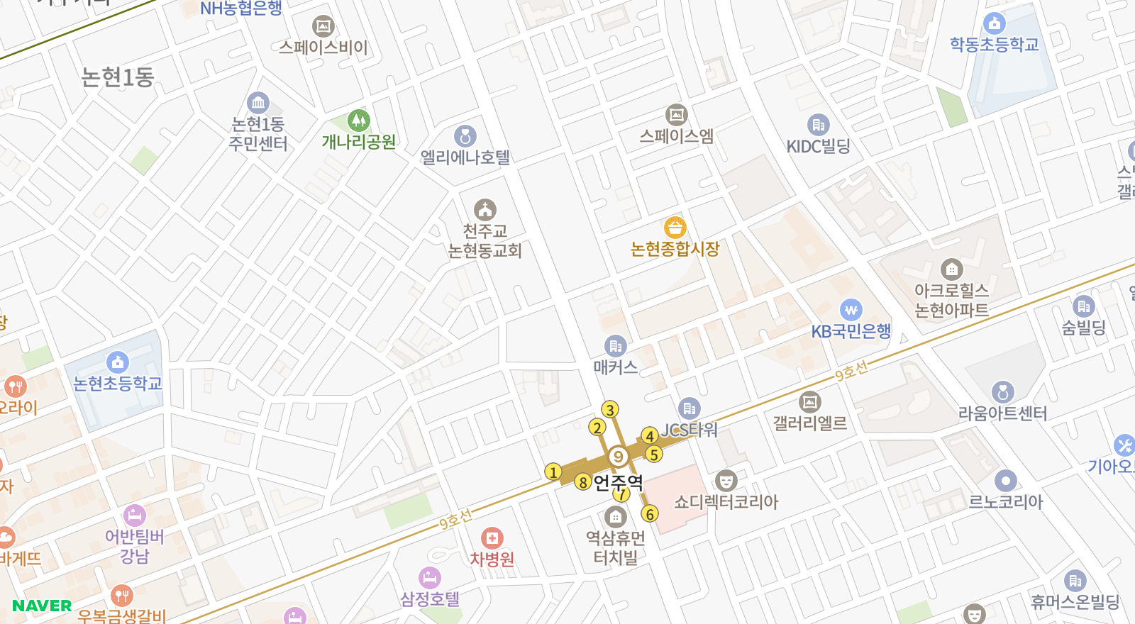 논현동 일대 지도