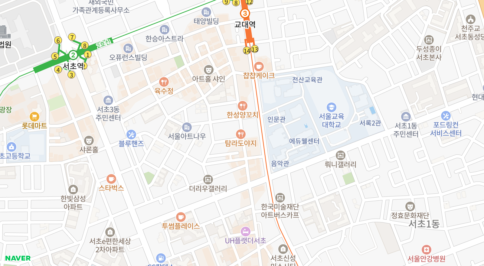 서초동 일대 지도