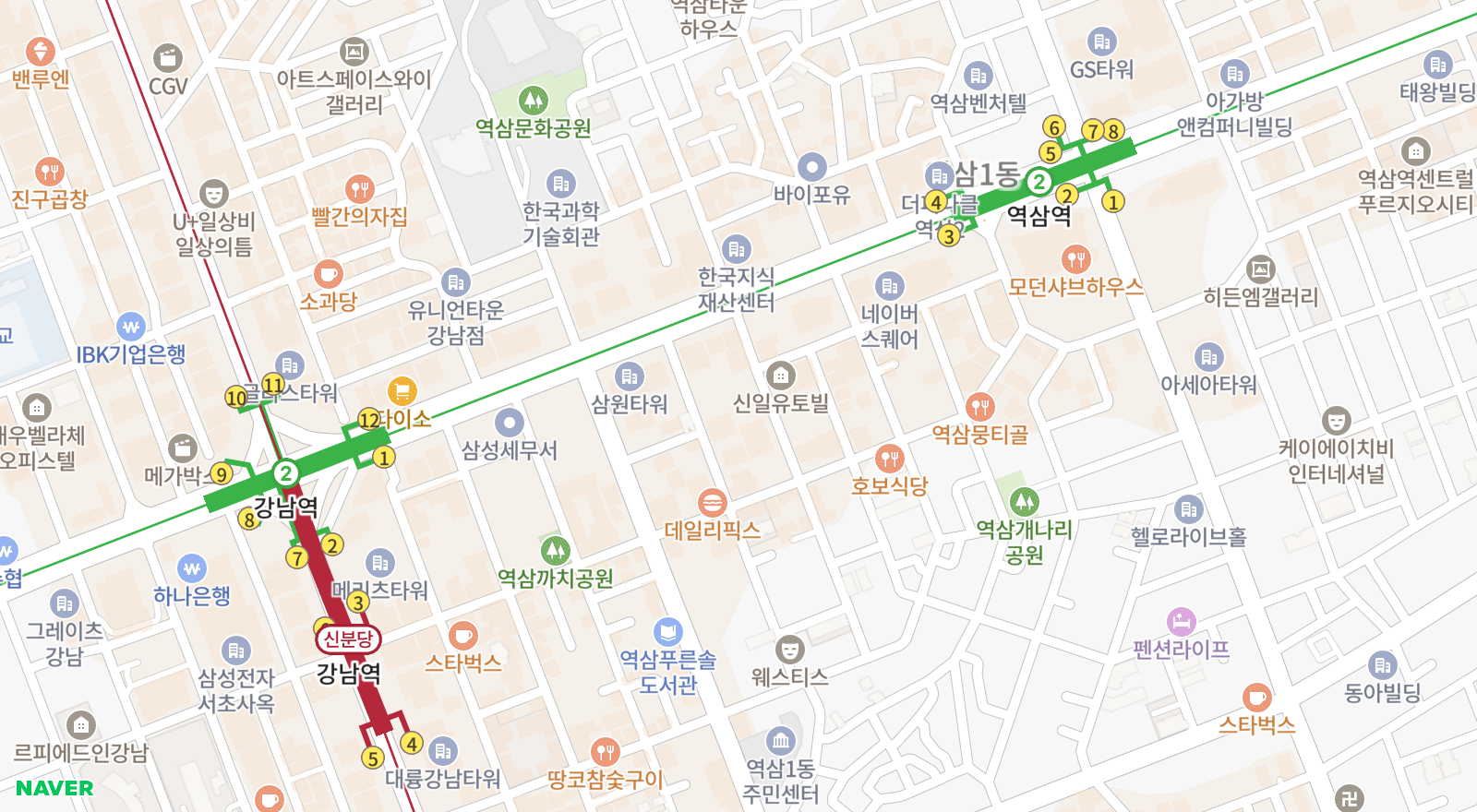 역삼동 일대 지도