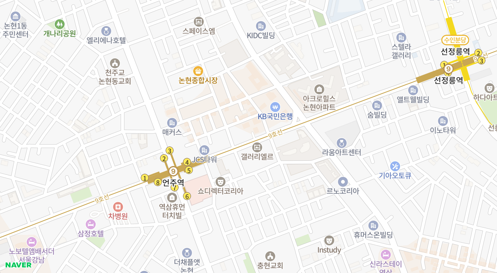 논현동 일대 지도