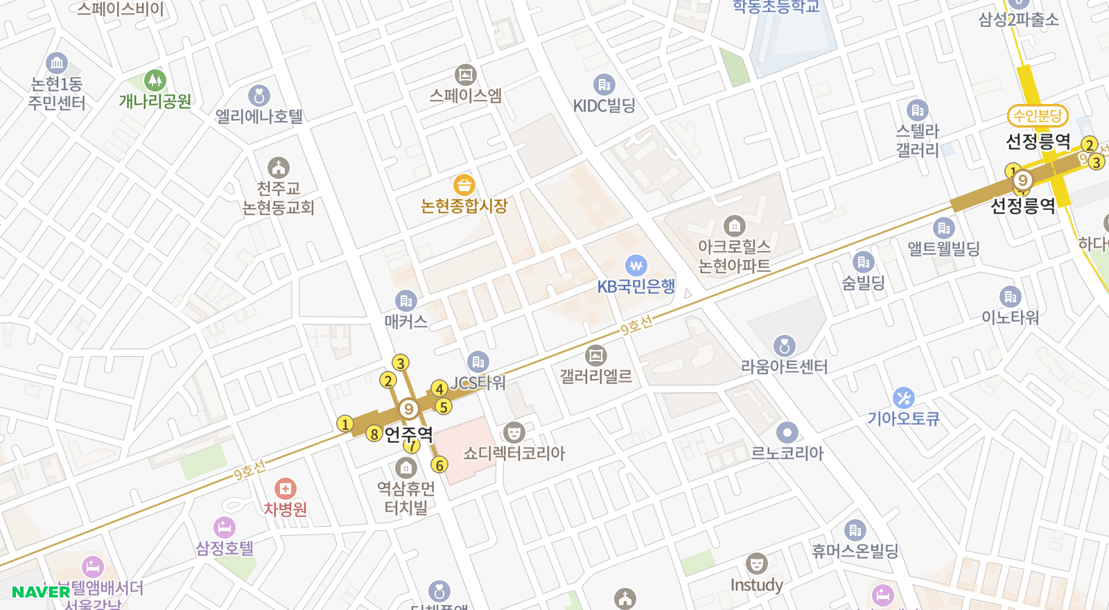 논현동 일대 지도