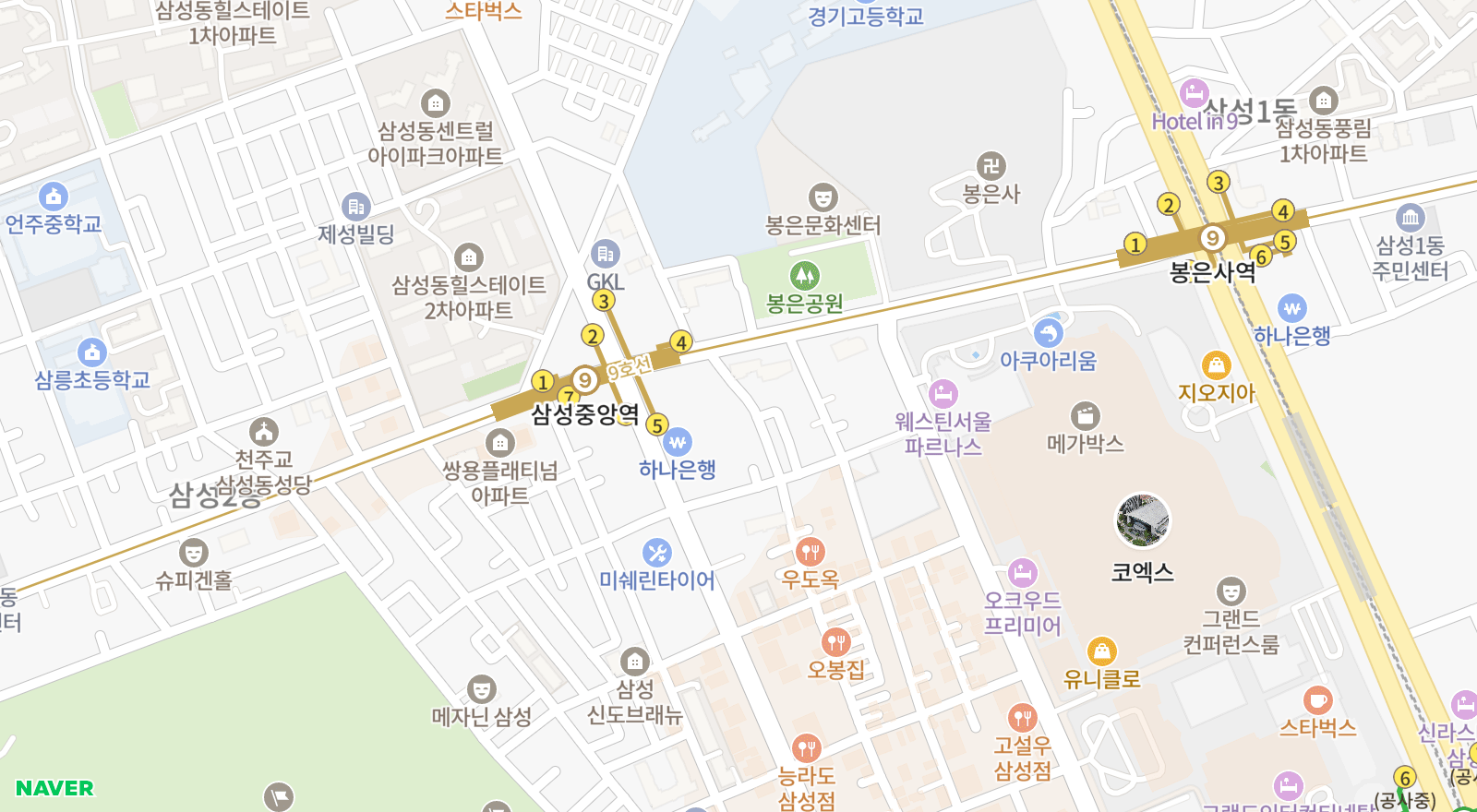 삼성동 일대 지도