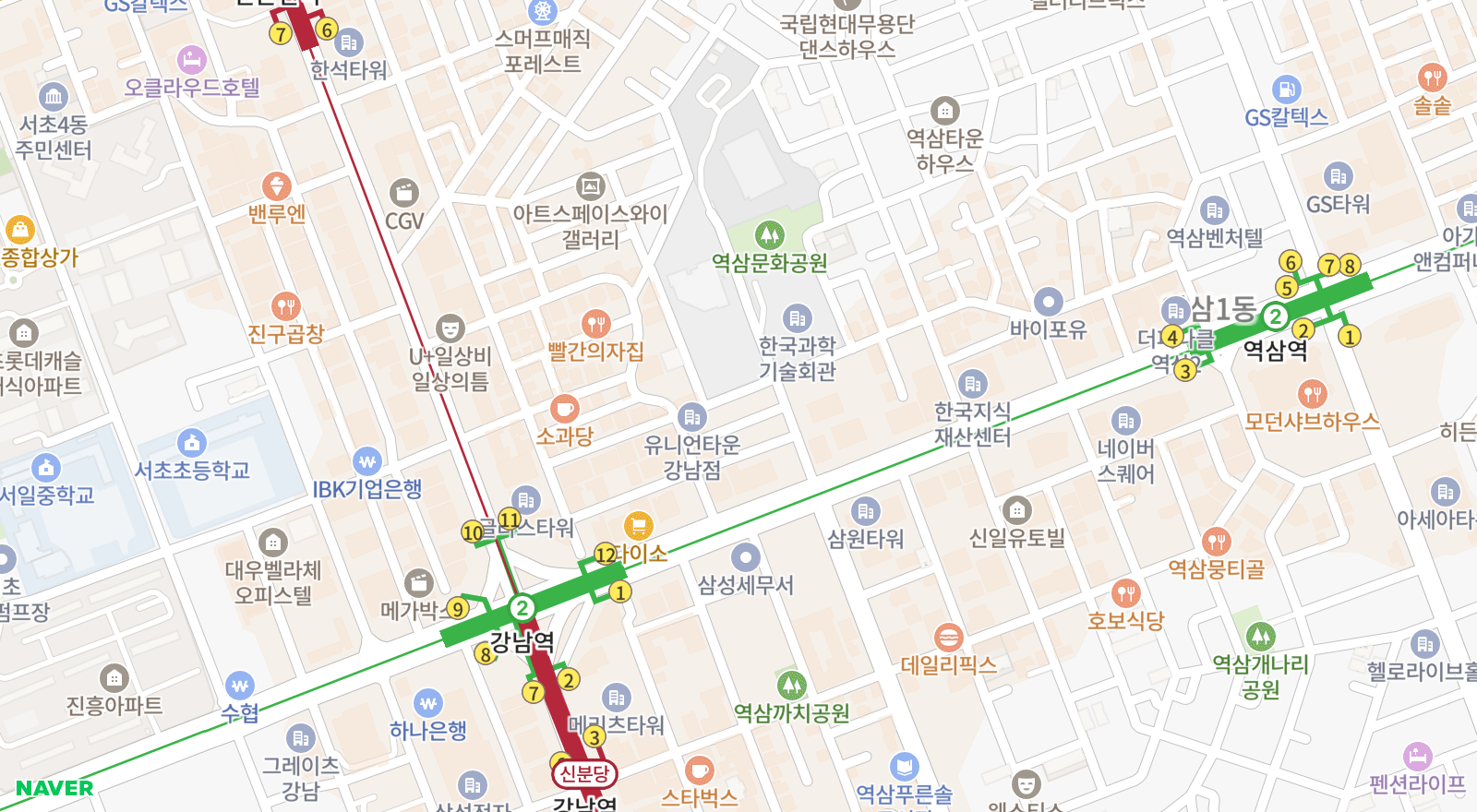 역삼동 일대 지도