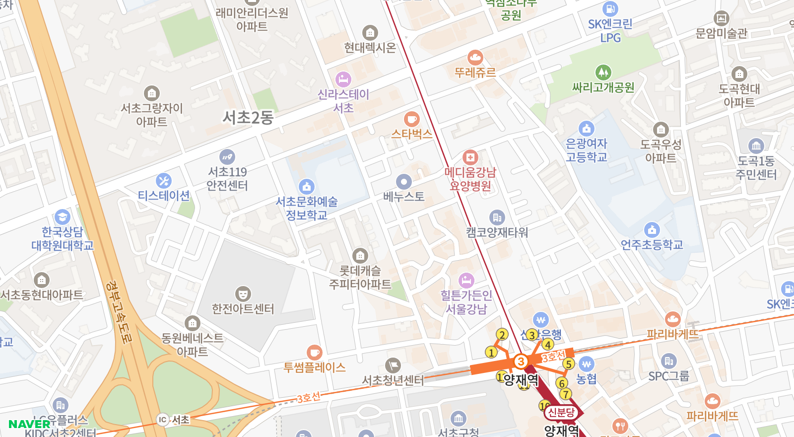서초동 일대 지도