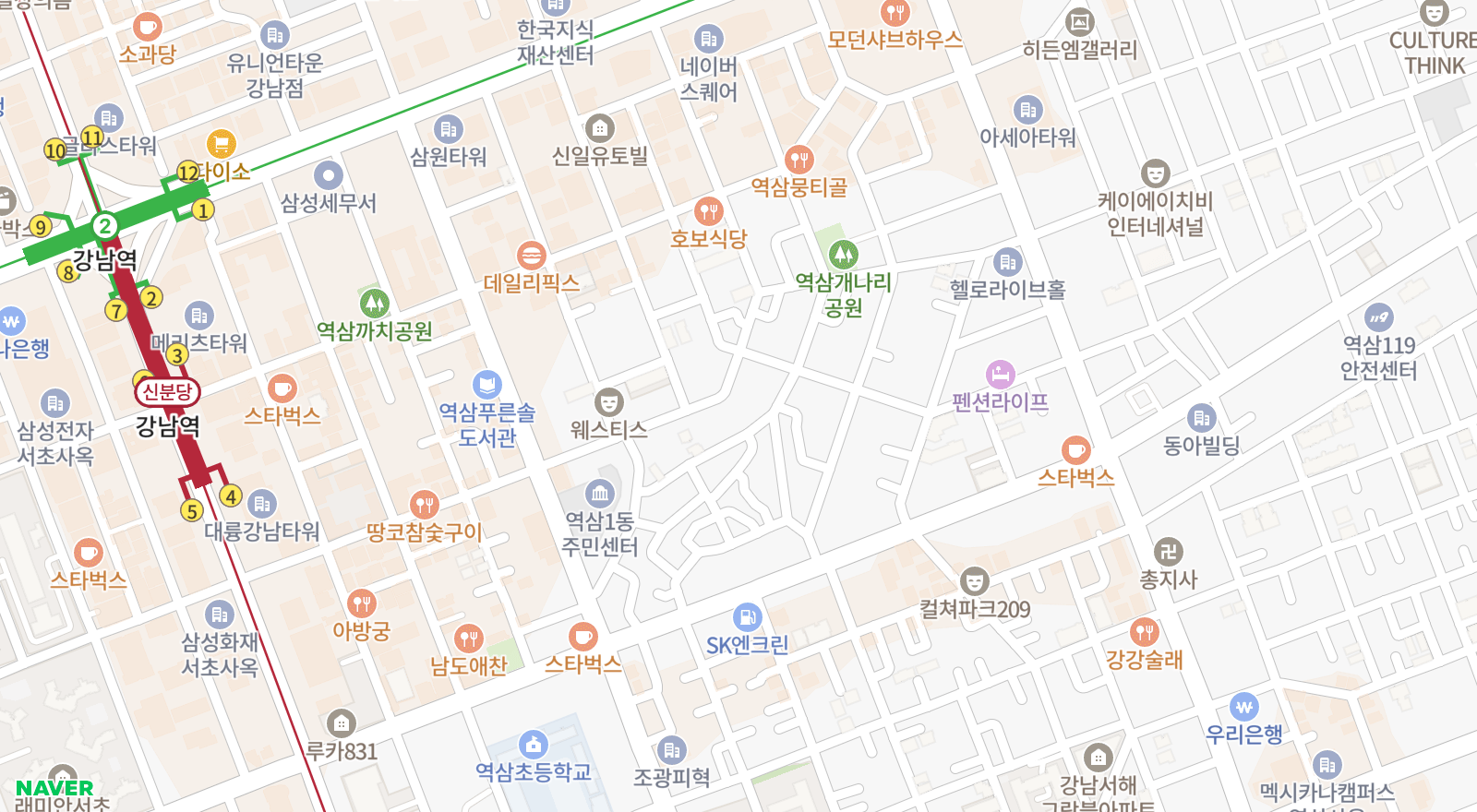 역삼동 일대 지도