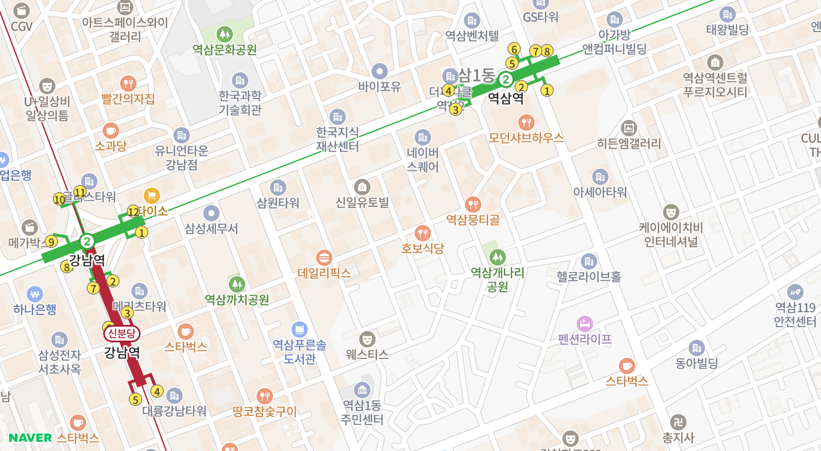 역삼동 일대 지도