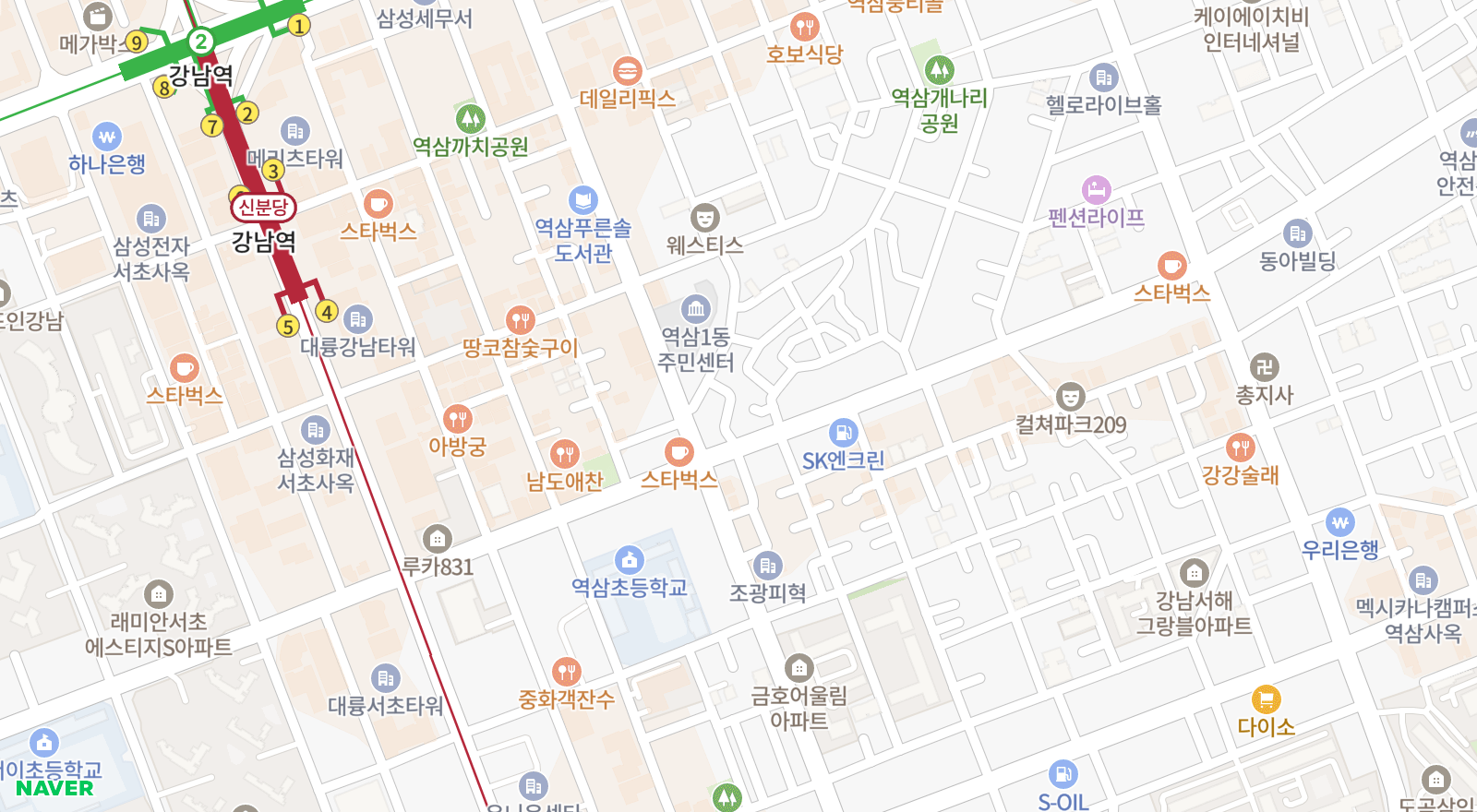 역삼동 일대 지도