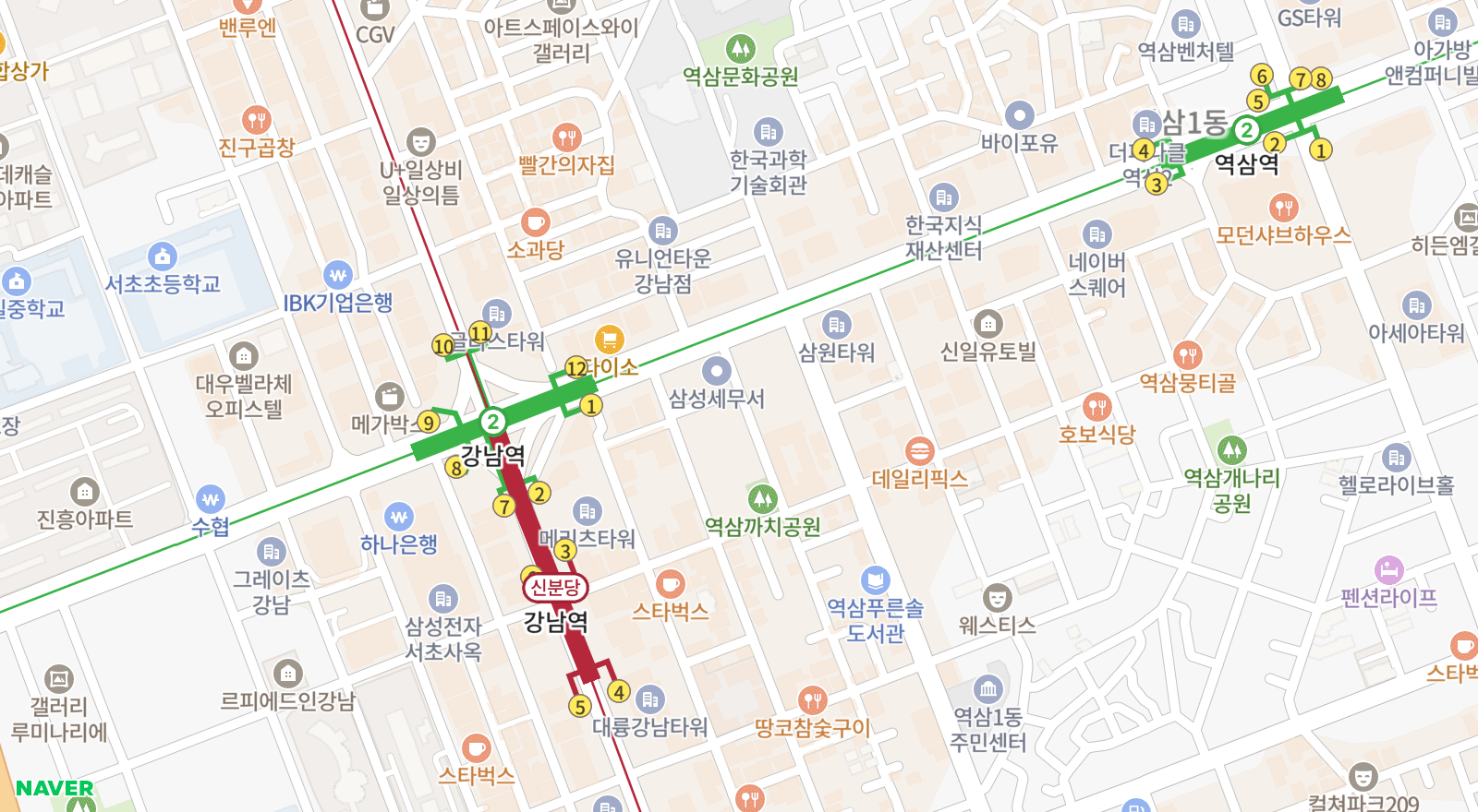 역삼동 일대 지도