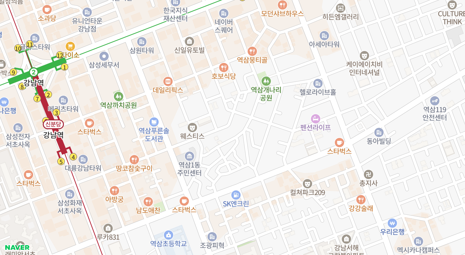 역삼동 일대 지도