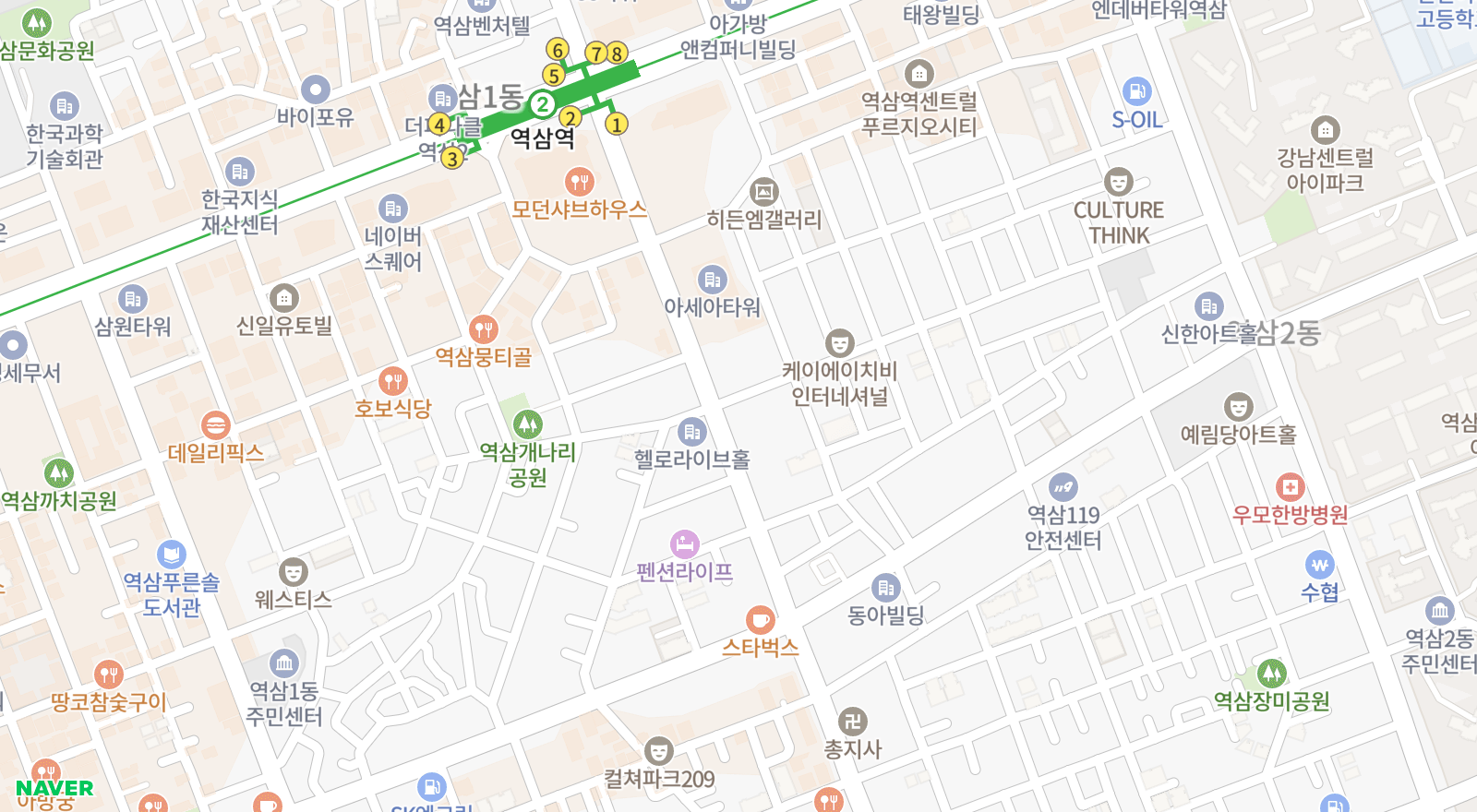 역삼동 일대 지도