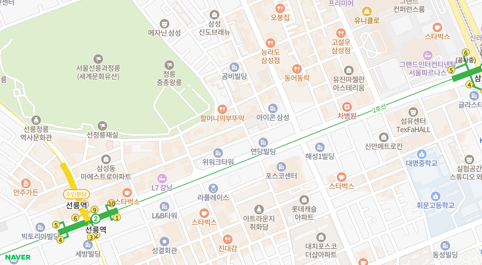 삼성동 일대 지도