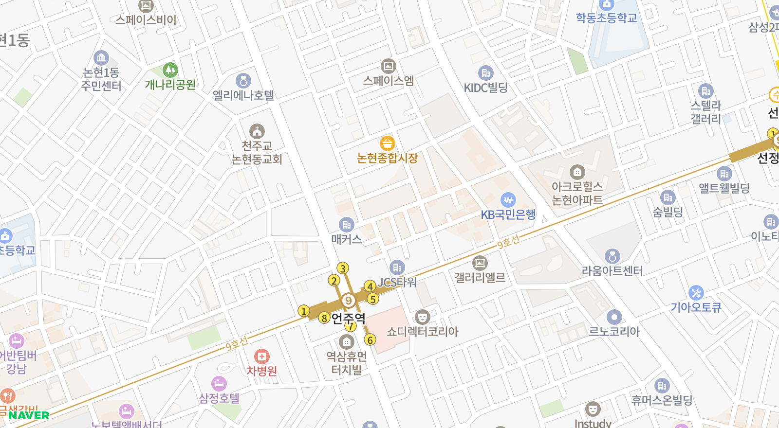 논현동 일대 지도