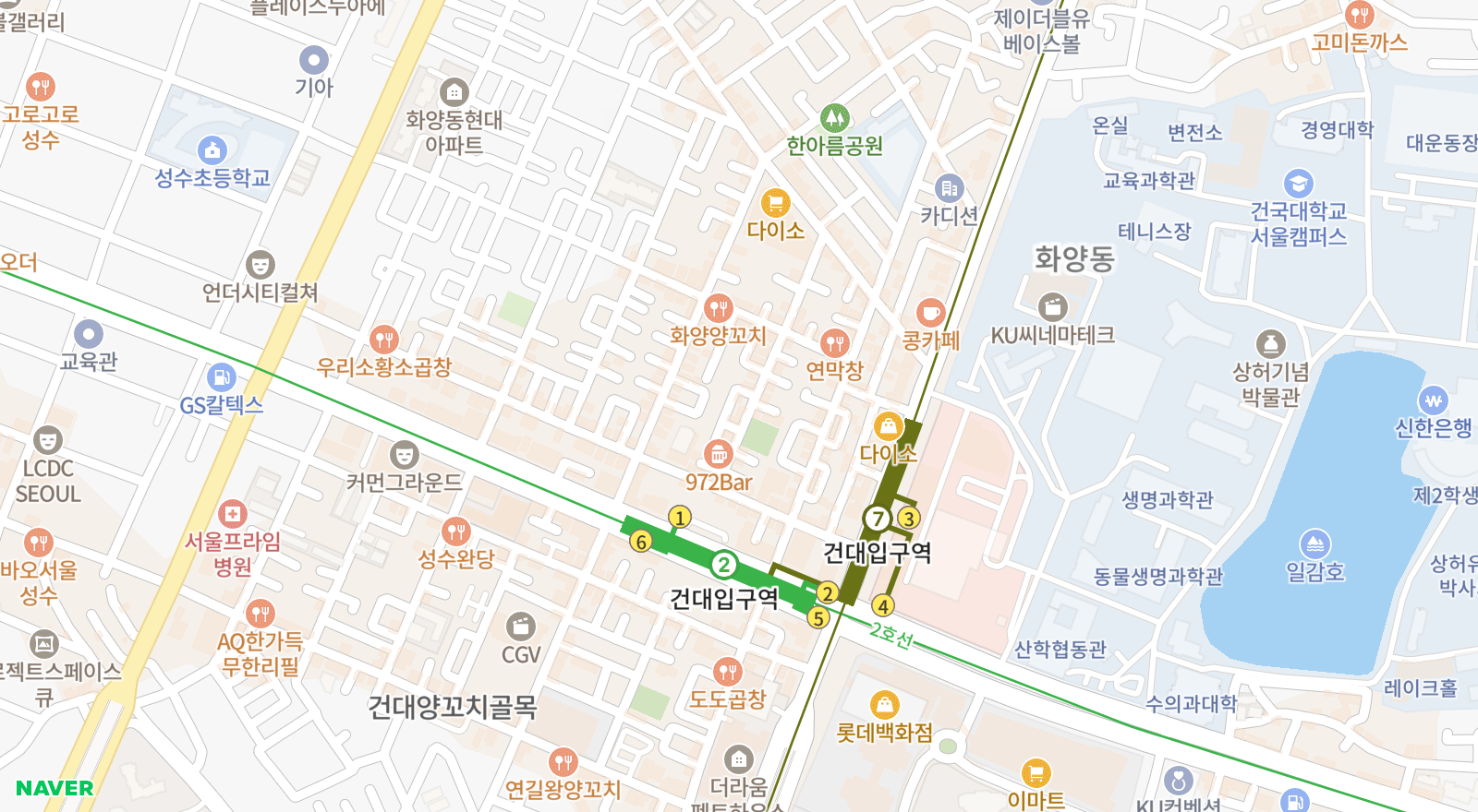 화양동 일대 지도