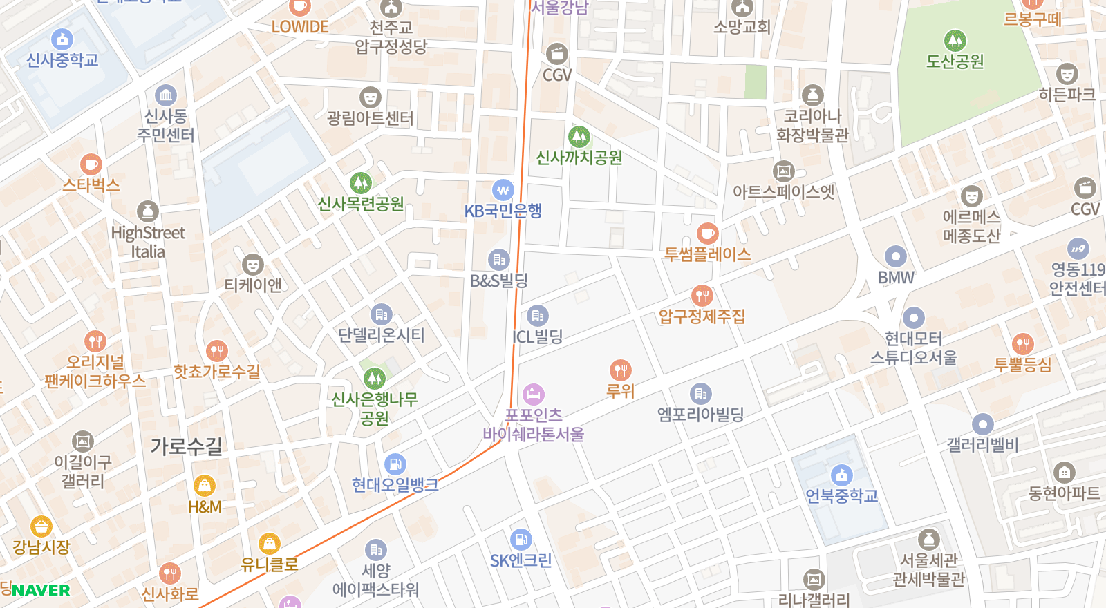 신사동 일대 지도