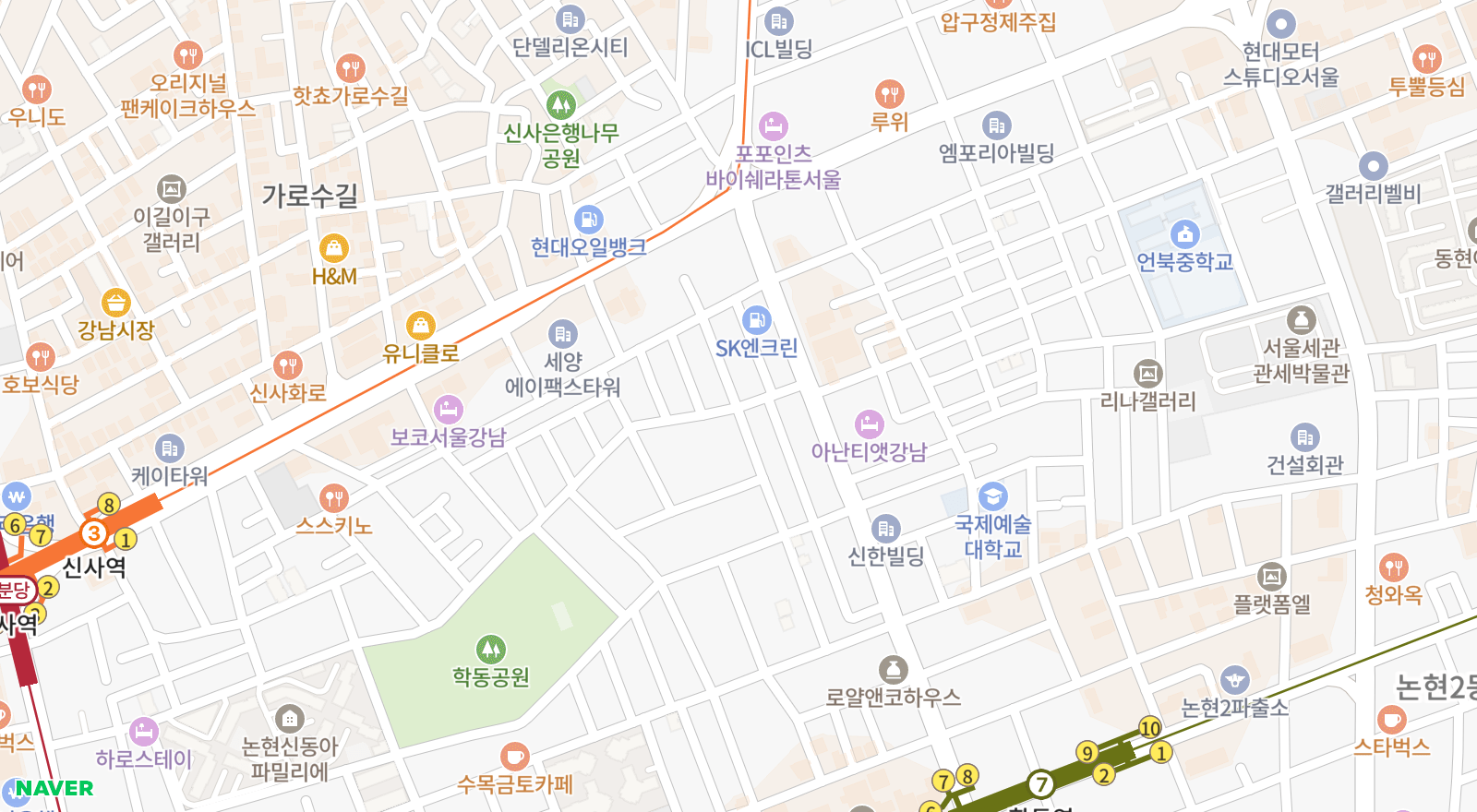 논현동 일대 지도