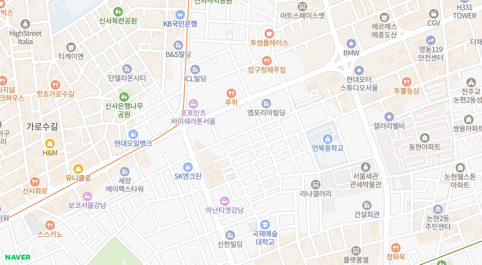 논현동 일대 지도