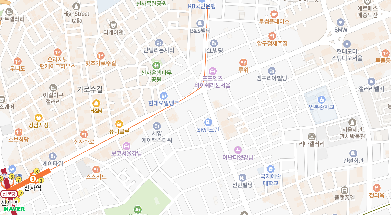 논현동 일대 지도