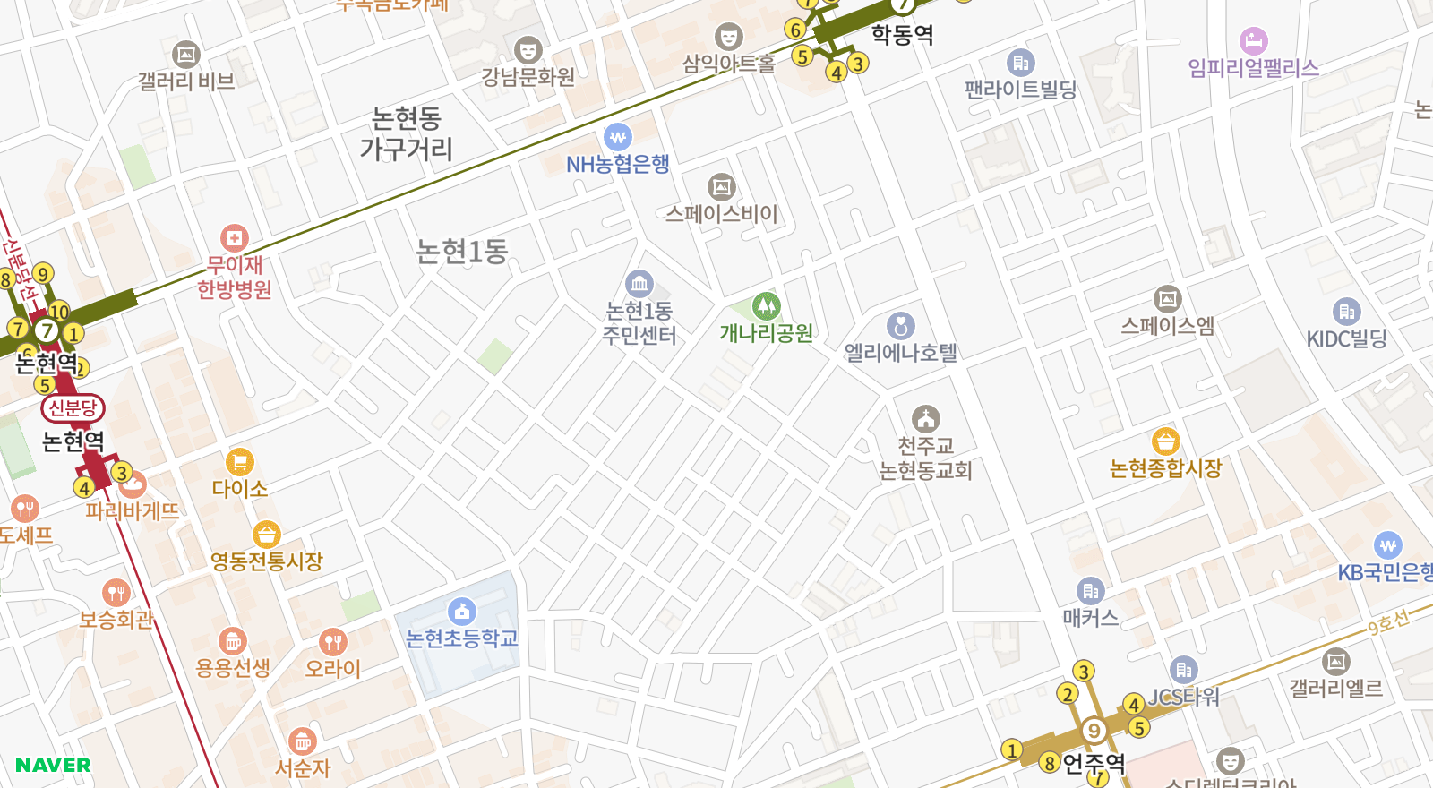 논현동 일대 지도