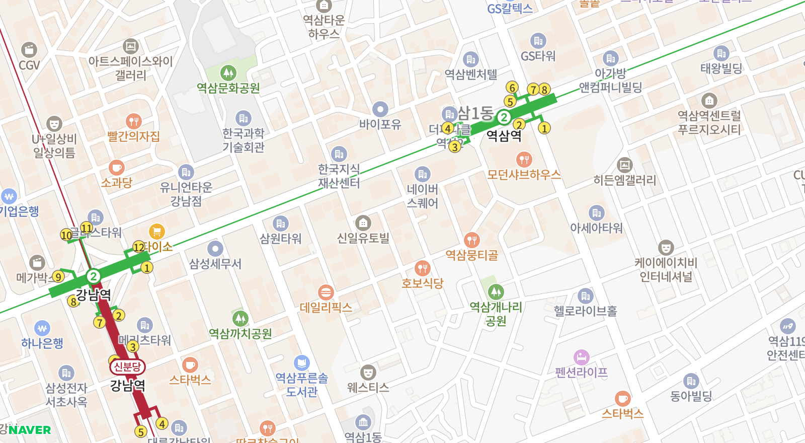 역삼동 일대 지도