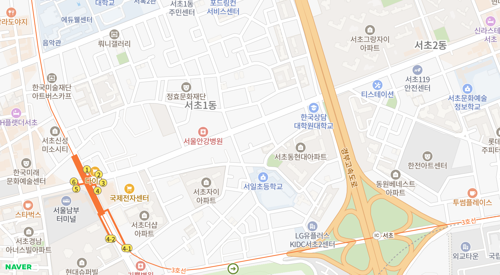 서초동 일대 지도