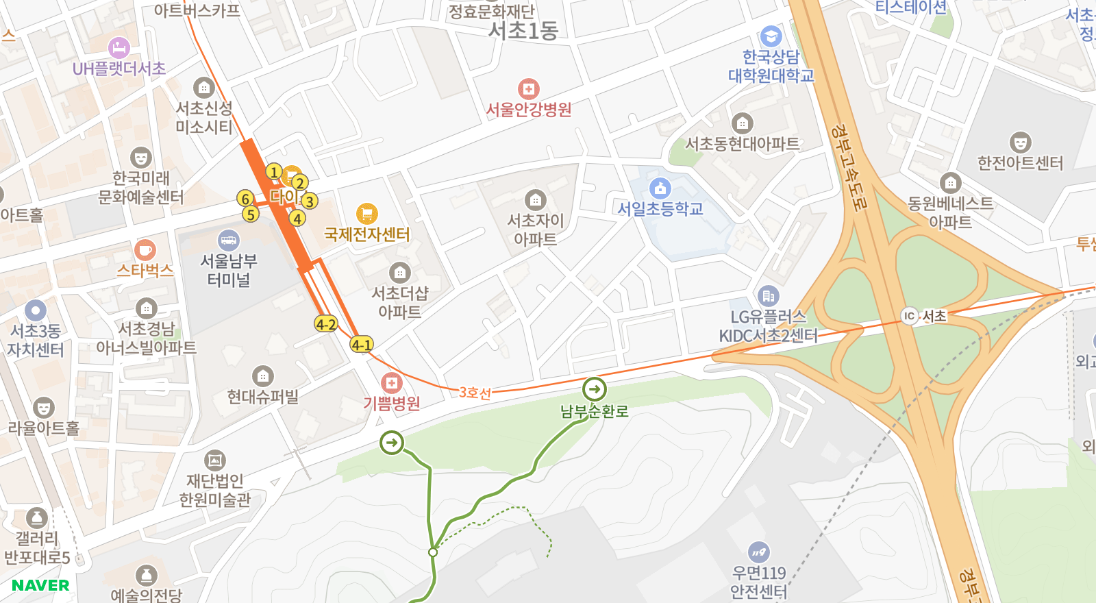 서초동 일대 지도