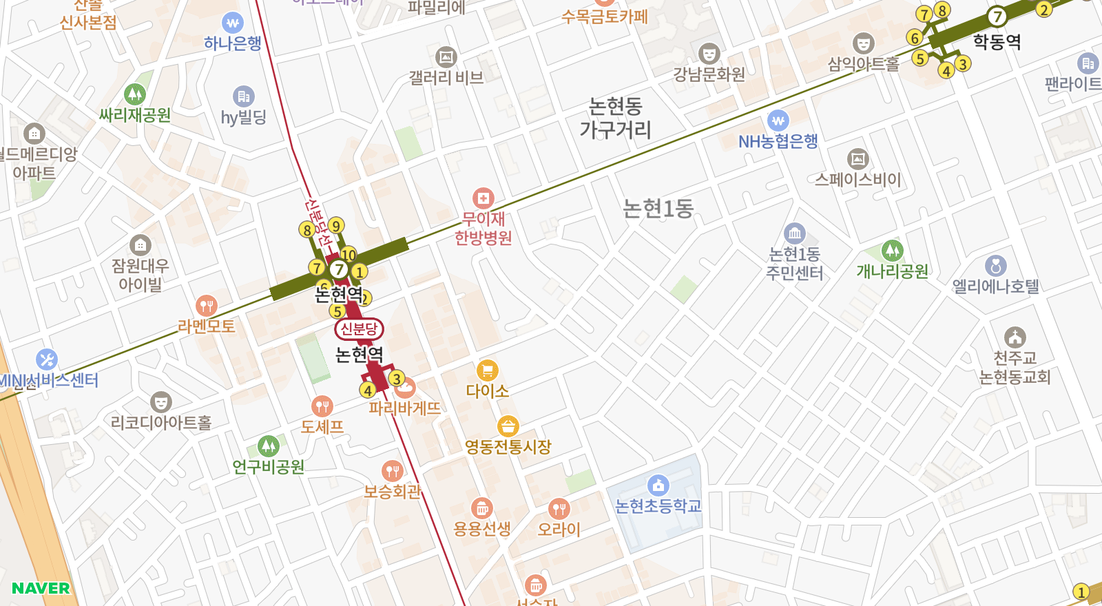 논현동 일대 지도