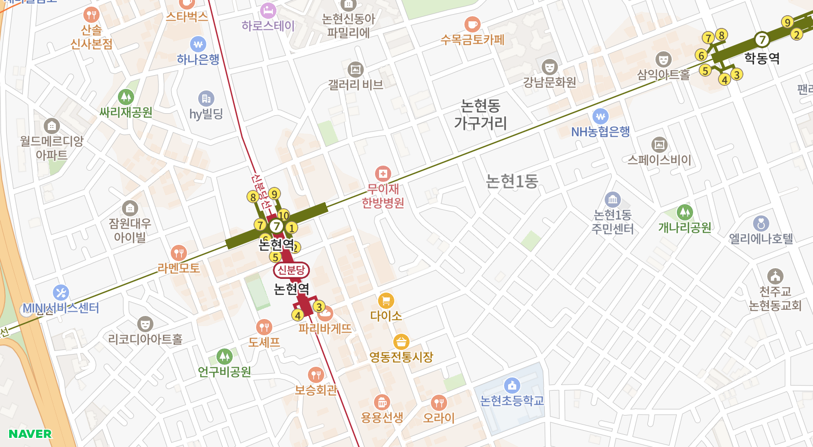 논현동 일대 지도