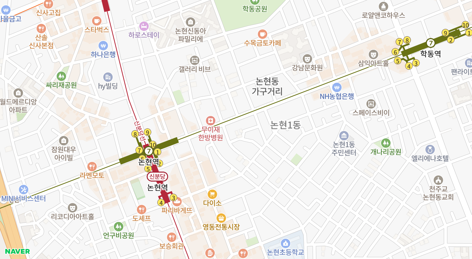 논현동 일대 지도