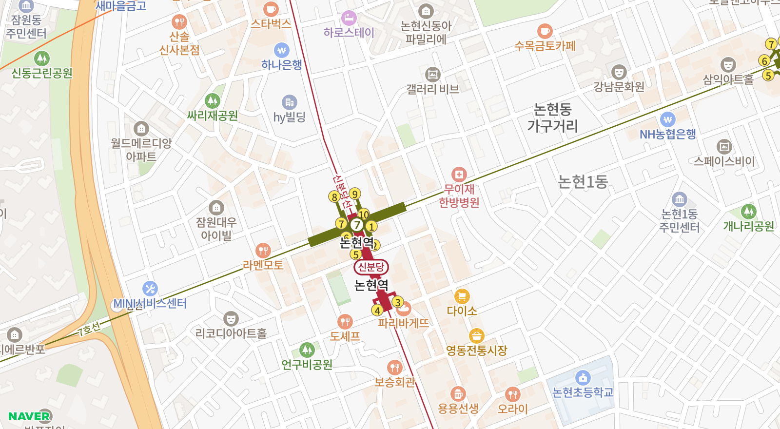논현동 일대 지도