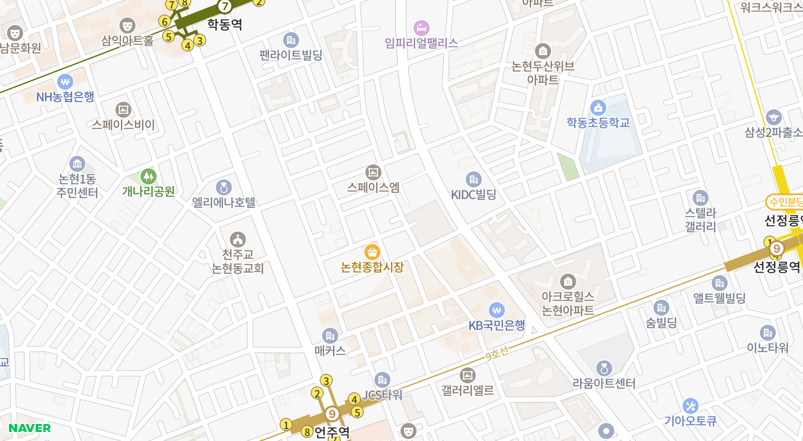 논현동 일대 지도