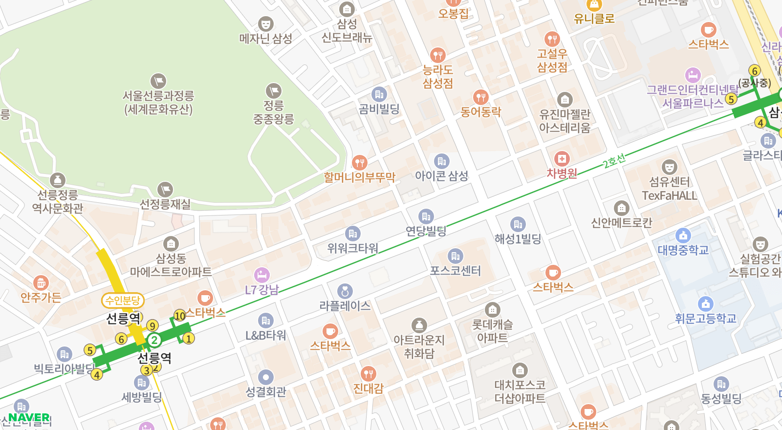 삼성동 일대 지도