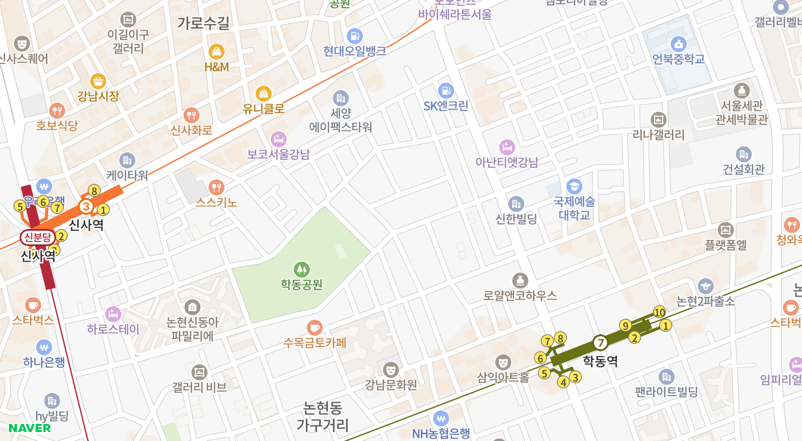 논현동 일대 지도
