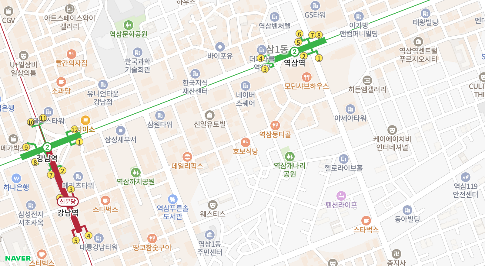 역삼동 일대 지도