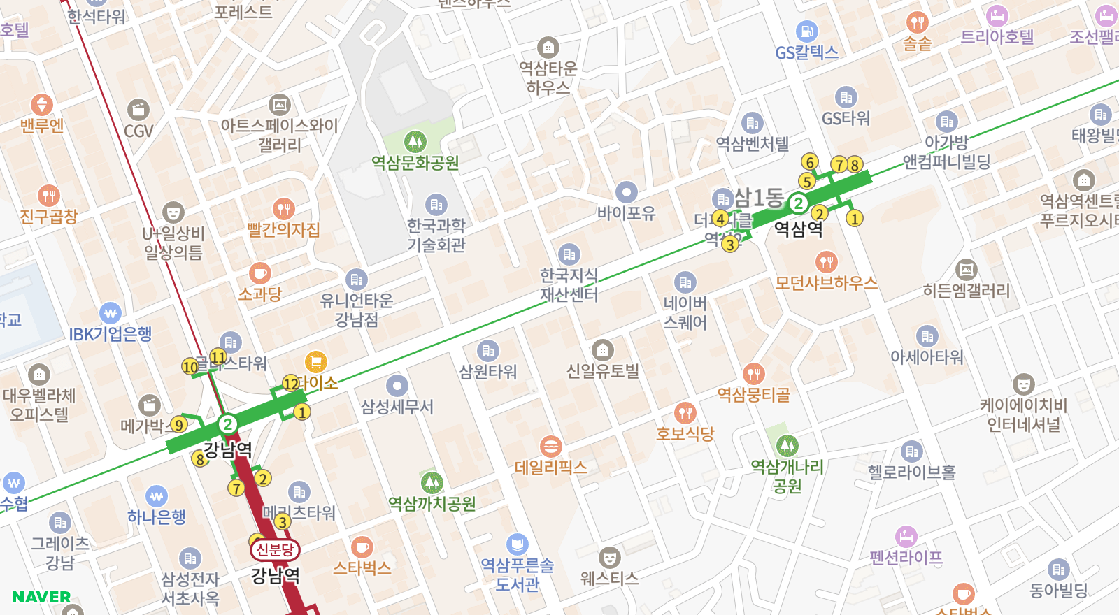 역삼동 일대 지도
