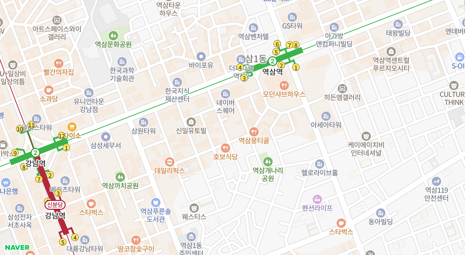 역삼동 일대 지도