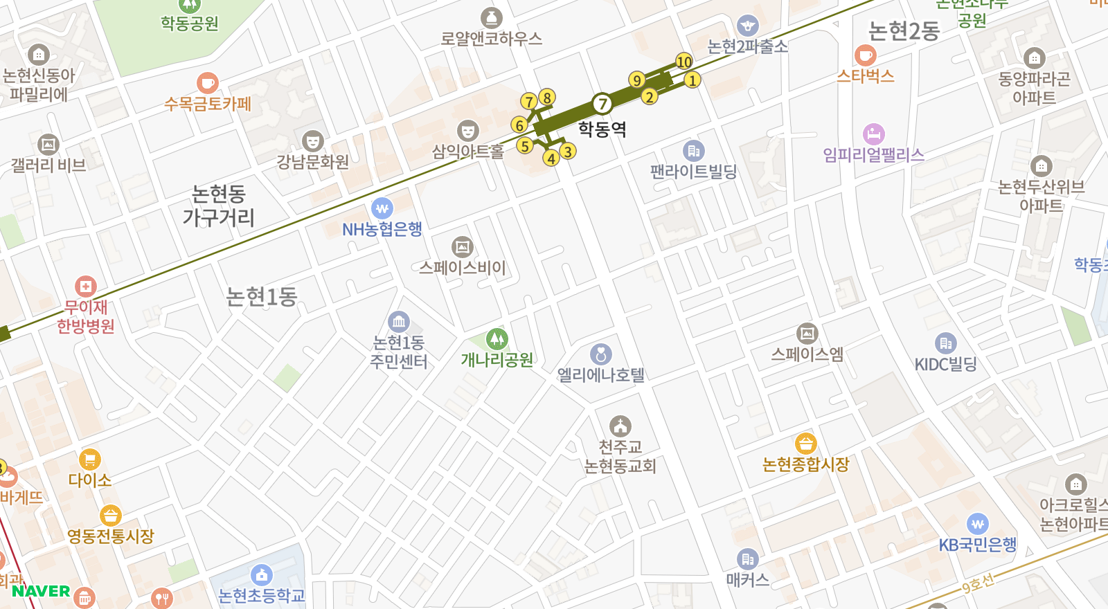 논현동 일대 지도