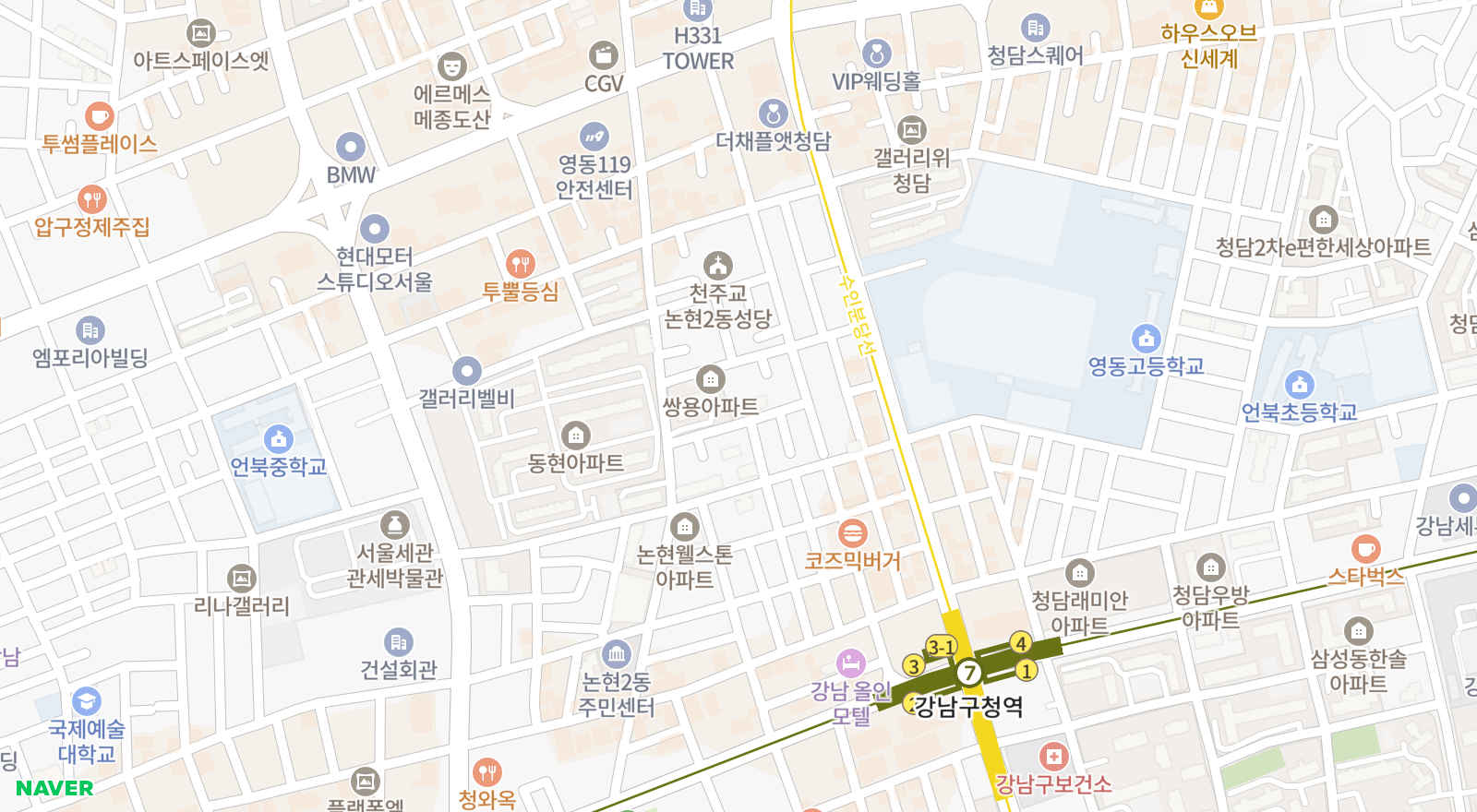 논현동 일대 지도