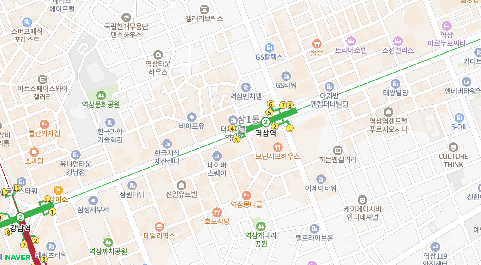 역삼동 일대 지도