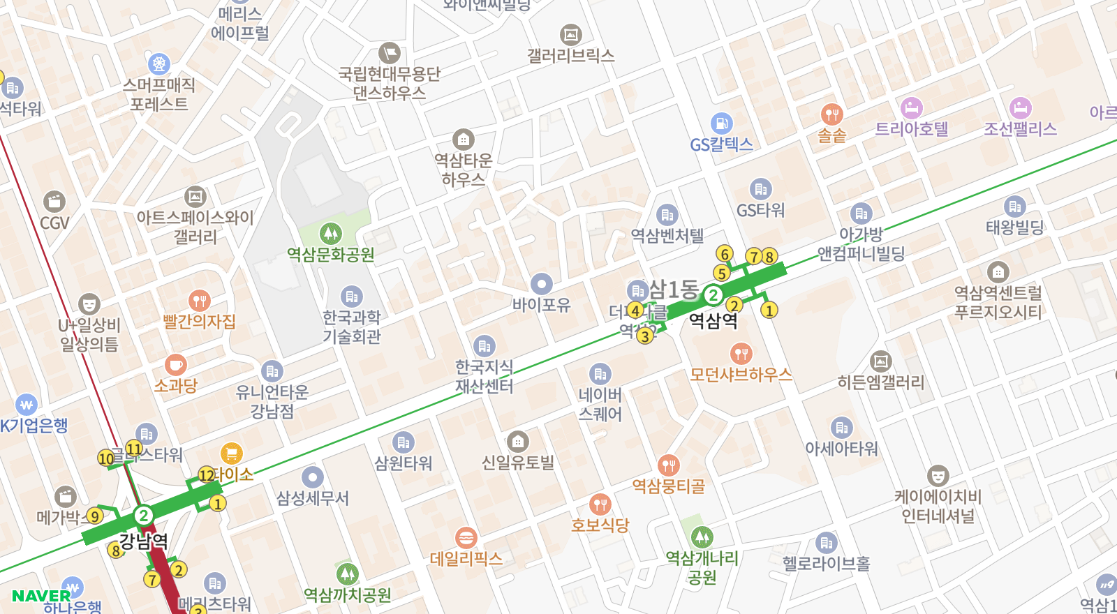 역삼동 일대 지도