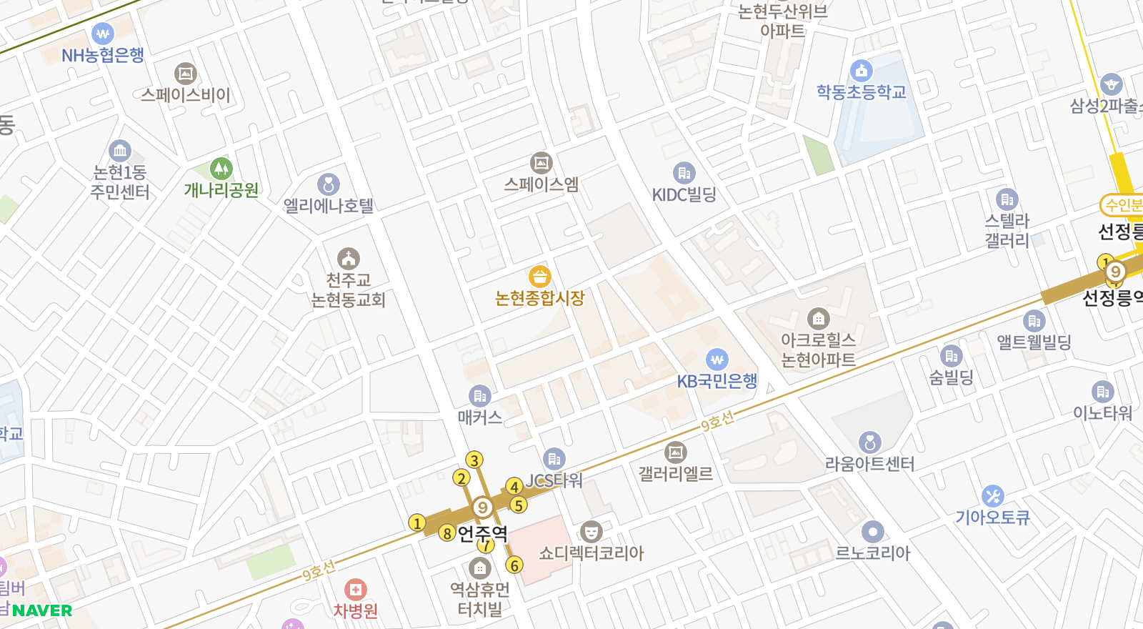 논현동 일대 지도