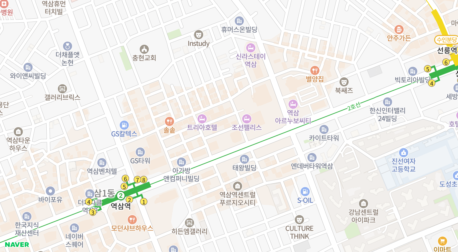 역삼동 일대 지도