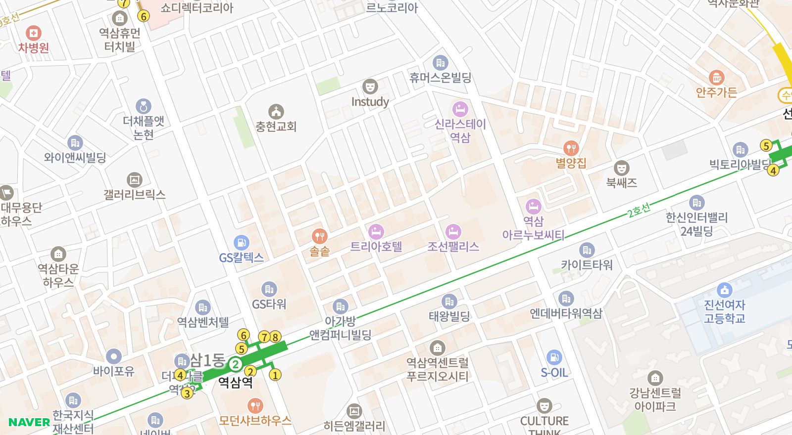 역삼동 일대 지도