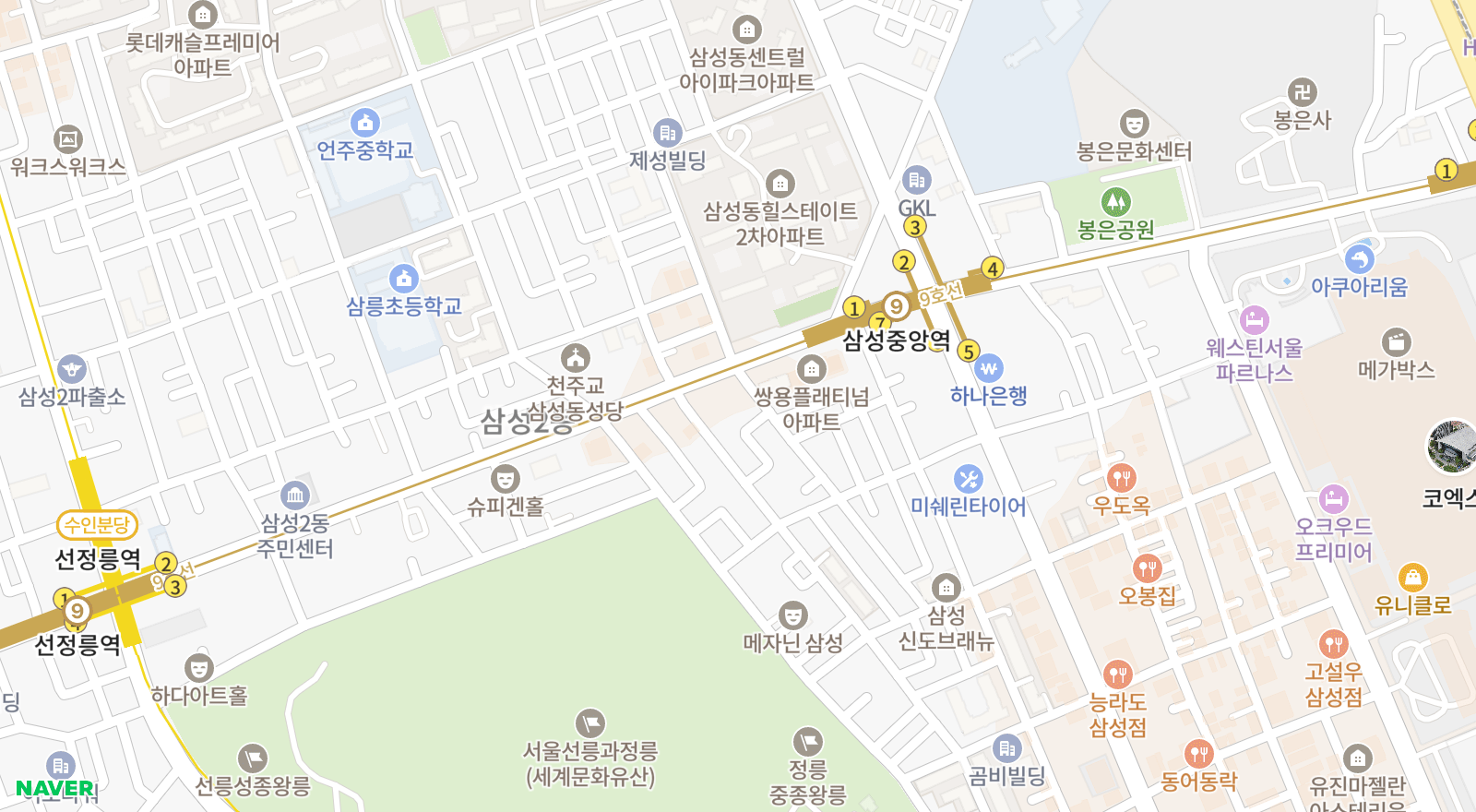 삼성동 일대 지도