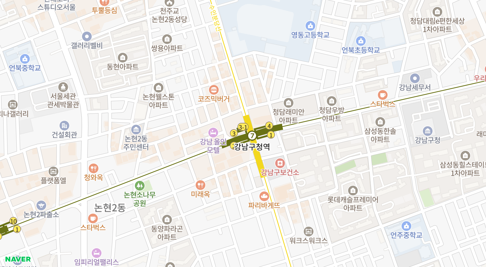논현동 일대 지도