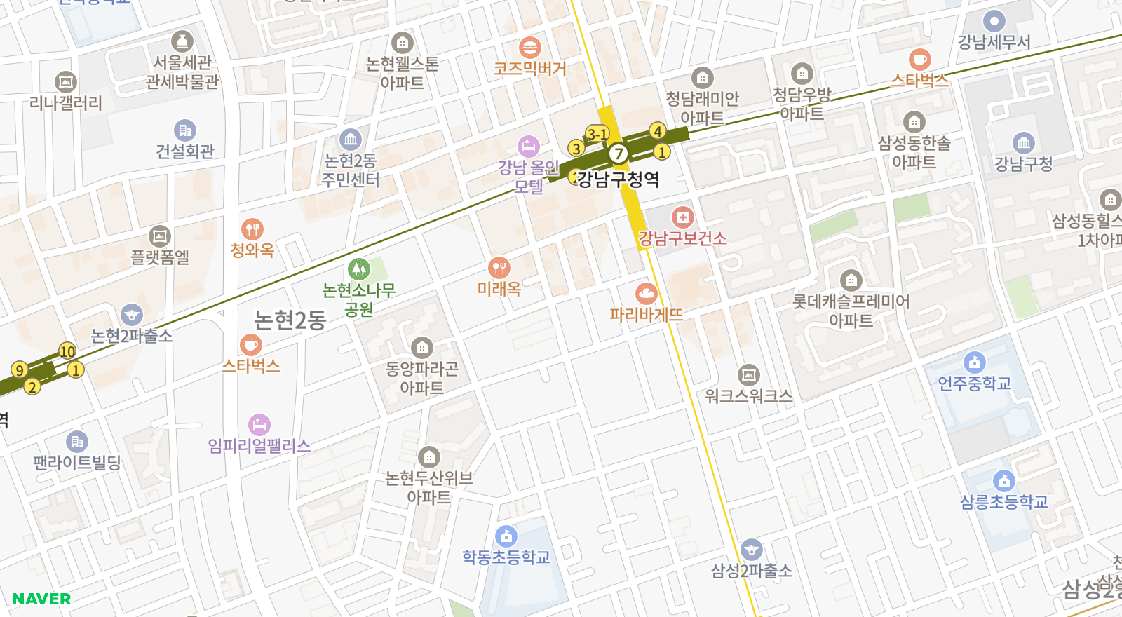 논현동 일대 지도