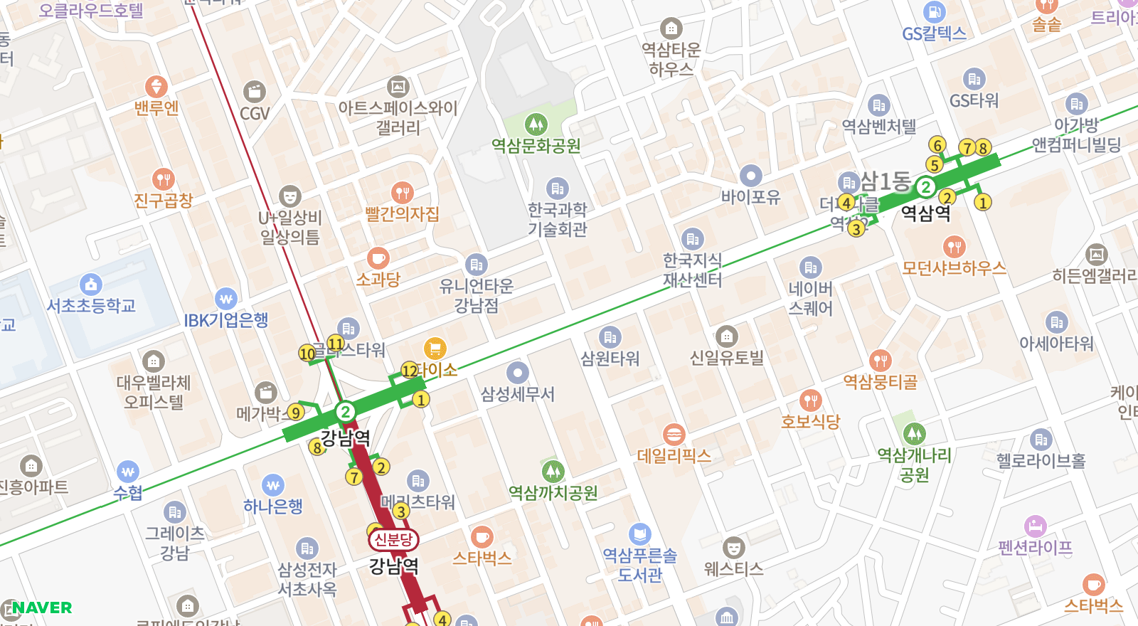 역삼동 일대 지도